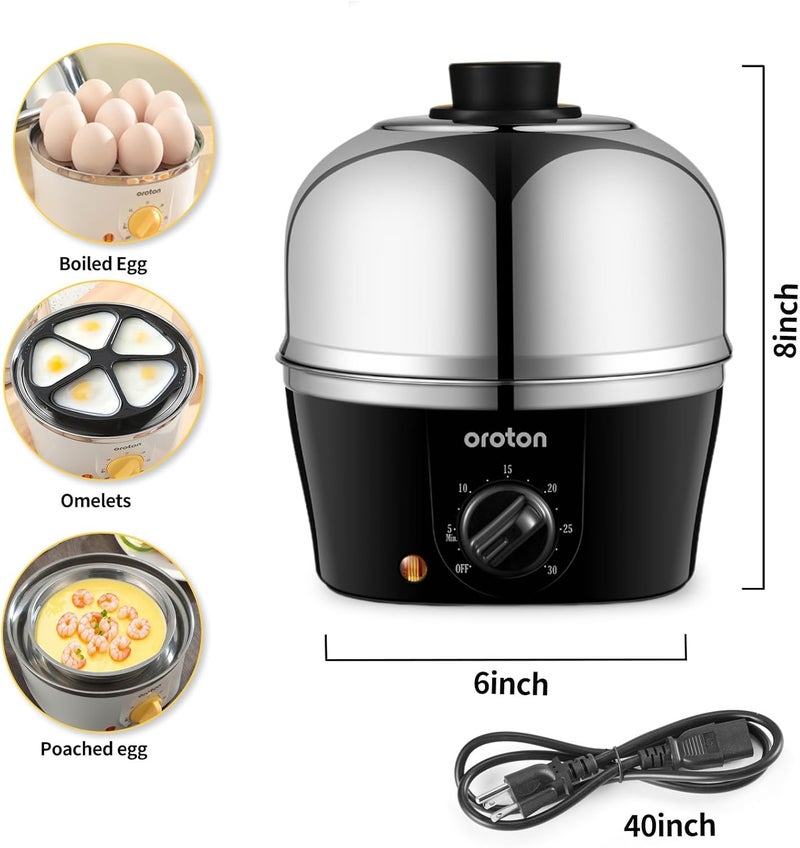 oroton 9-Egg 304 Stainless Steel Egg Cooker – Steam & Boil Eggs with Timer, Automatic Shut-Off & 3 Cooking Modes (Black)(Hard/Medium/Soft)​ - Image 2